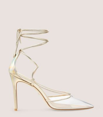 Stuart Weitzman Stuart Lace-up 100 Pump The Sw Outlet In Platino/clear