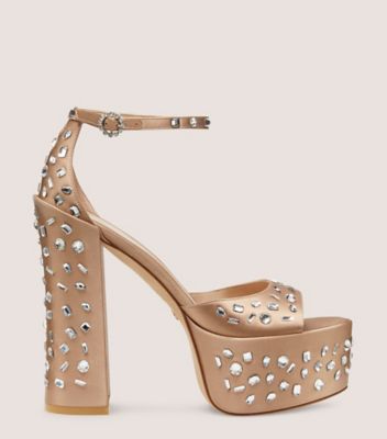 Stuart Weitzman Stardust Skyhigh 145 Platform Sandal The Sw Outlet In Cappuccino/clear