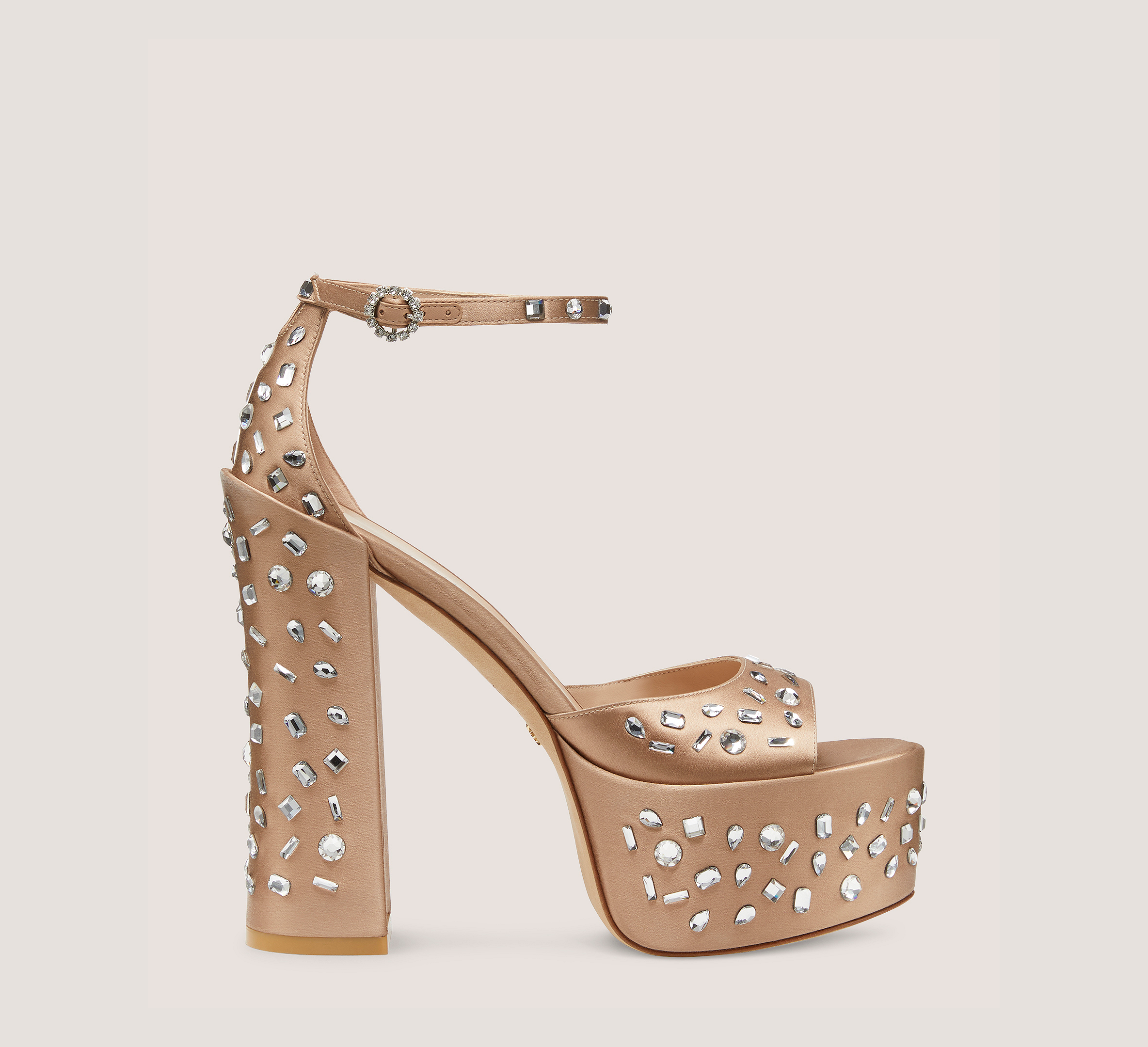 Stuart Weitzman Stardust Skyhigh 145 Platform Sandal The Sw Outlet In Cappuccino/clear