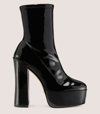 Stuart Weitzman Skyhigh Patent-leather Platform Ankle Boots In Black
