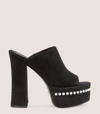 Stuart Weitzman Skyhigh Suede Pearly Platform Sandals In Black
