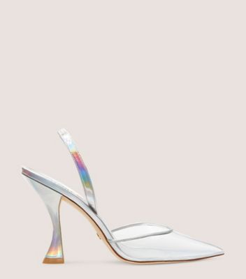 Stuart Weitzman Xcurve Iridescent Halter Slingback Pumps In Silver & Clear