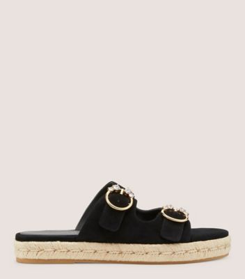 Stuart Weitzman Crystal Ring Espadrille Flat Slide The Sw Outlet In Black