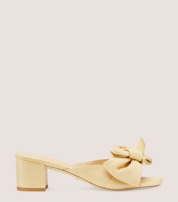 Stuart Weitzman Loveknot 50 Block Slide Mid Heel Sandals In Wheat