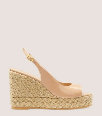 Stuart Weitzman Island Peep-toe Espadrille Wedge High Heel Sandals In Adobe & Natural