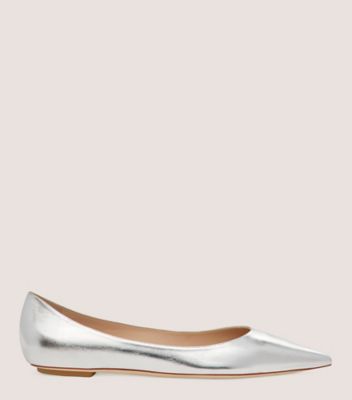 Stuart Weitzman Emilia Metallic Ballerina Shoes In Silver