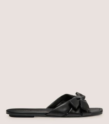 Stuart Weitzman Cece Twisted Leather Ring Slide Sandals In Black