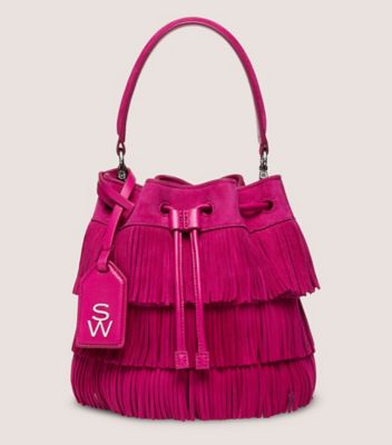 Stuart Weitzman Rae Fringe Mini Bucket Bag Handbags In Begonia