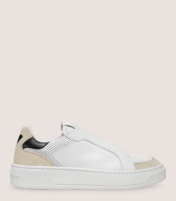 Stuart Weitzman Courtside Retro Sneaker In Light Beige, White & Black
